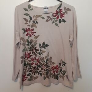 Bon Worth Long Sleeve T Shirt Womens Small Petite Floral Stretch Fall